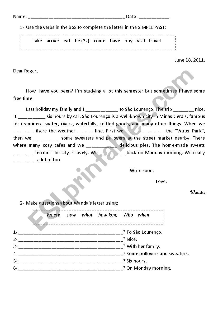 Simple past  worksheet