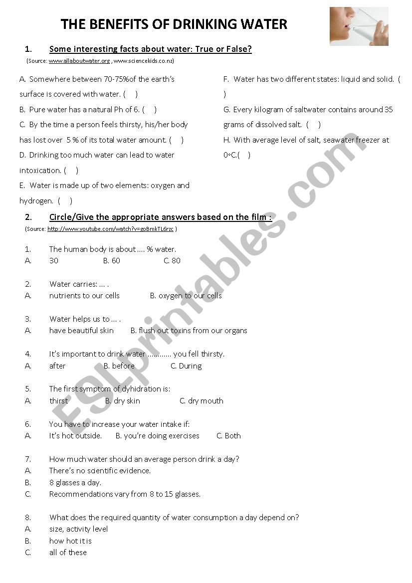 The Benefits Of Drinking Water Esl Worksheet By Sibagipsy