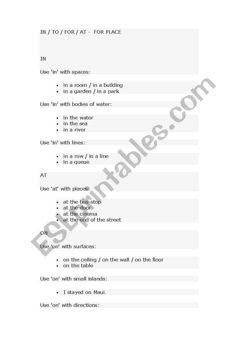 prepositions worksheet