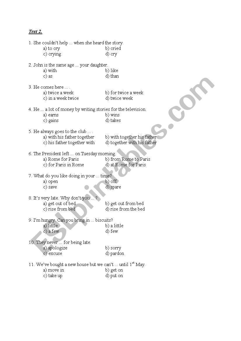 Test before english exam - 2 worksheet
