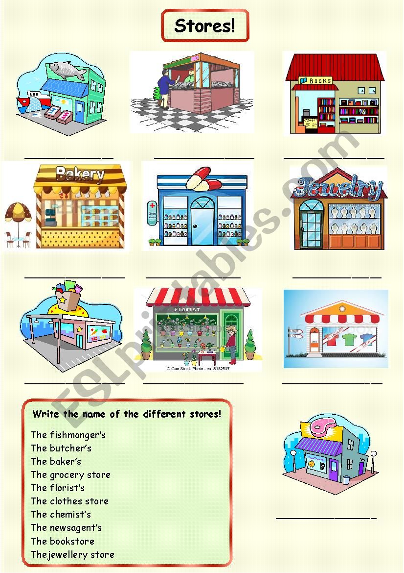 Stores/shops worksheet