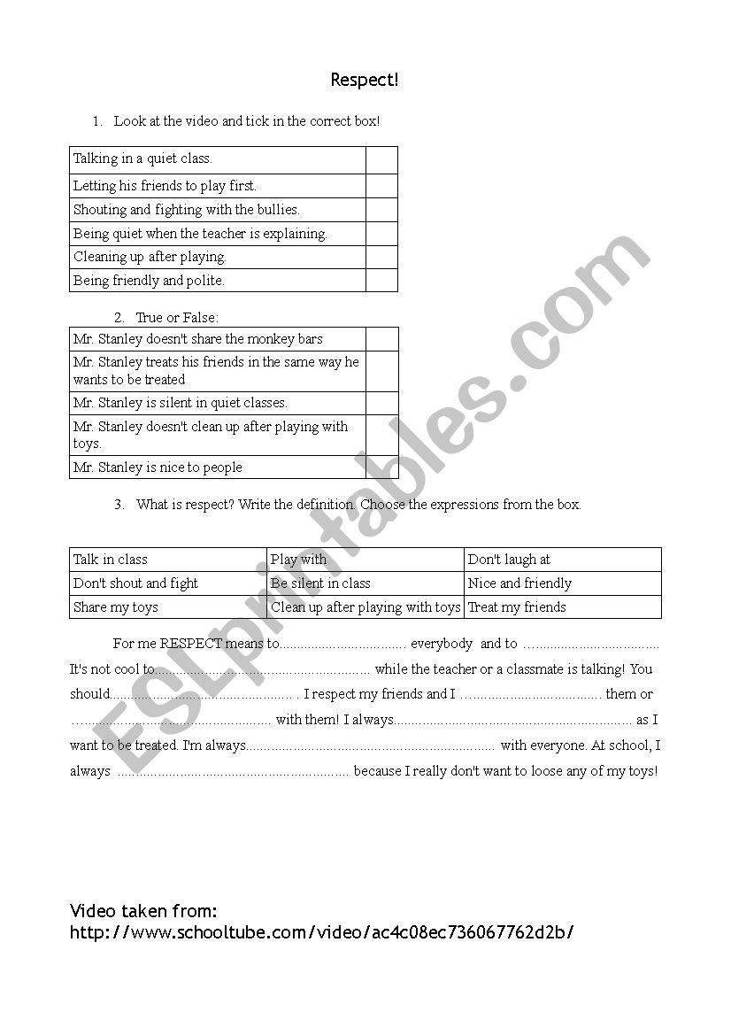 Respect! worksheet