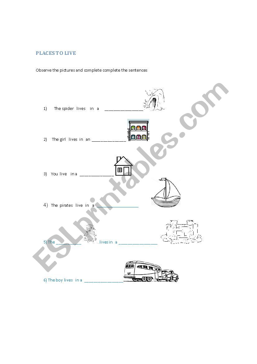 PLACES TO   LIVE worksheet