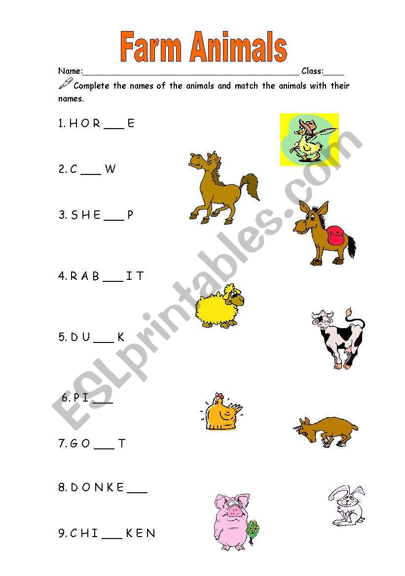 Farm animals worksheet