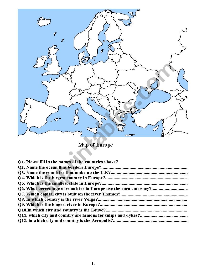 Countries of Europe. worksheet