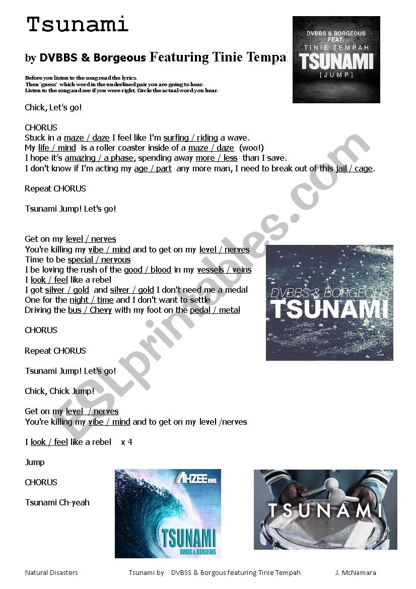 Tsunami Song Worksheet worksheet