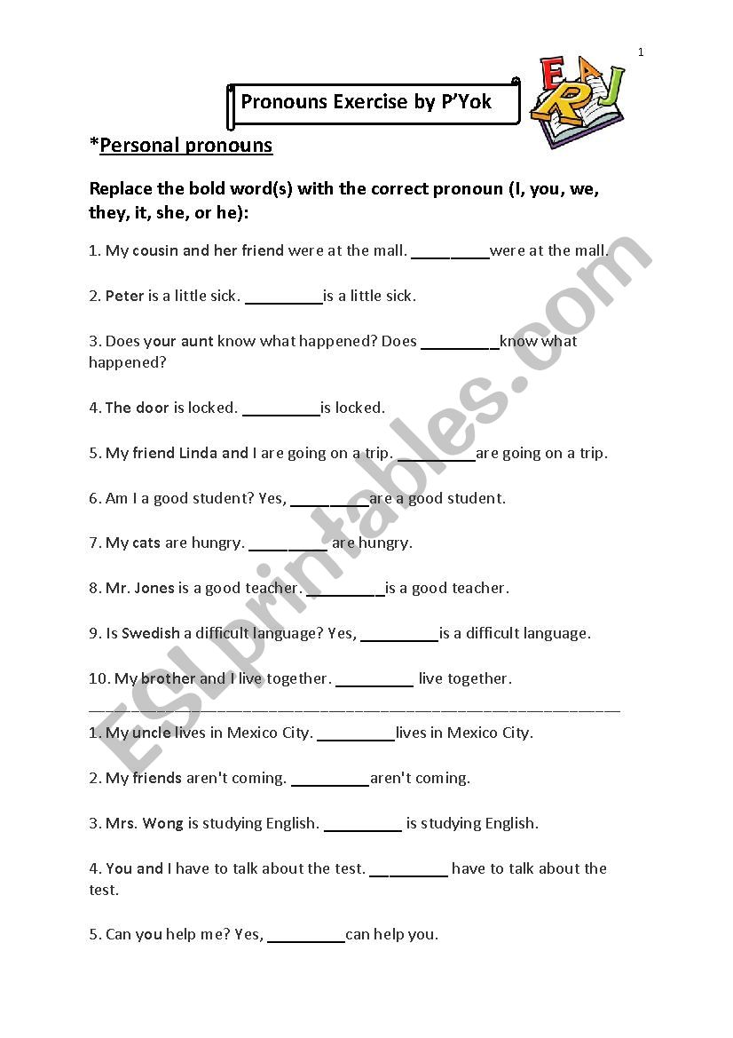 Pronoun worksheet worksheet
