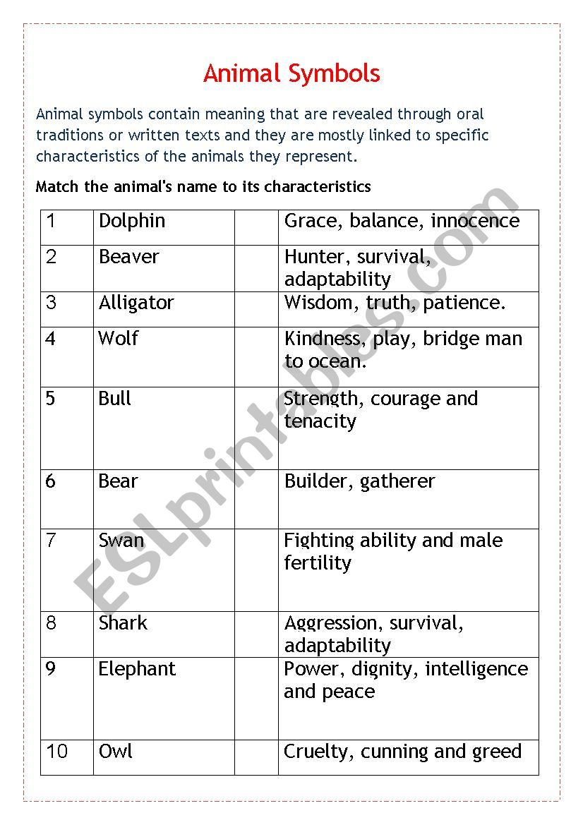 Animal Symbols worksheet