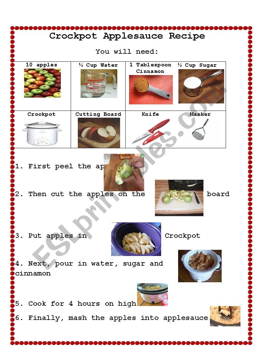 Crockpot Apple Sauce Recipe  worksheet