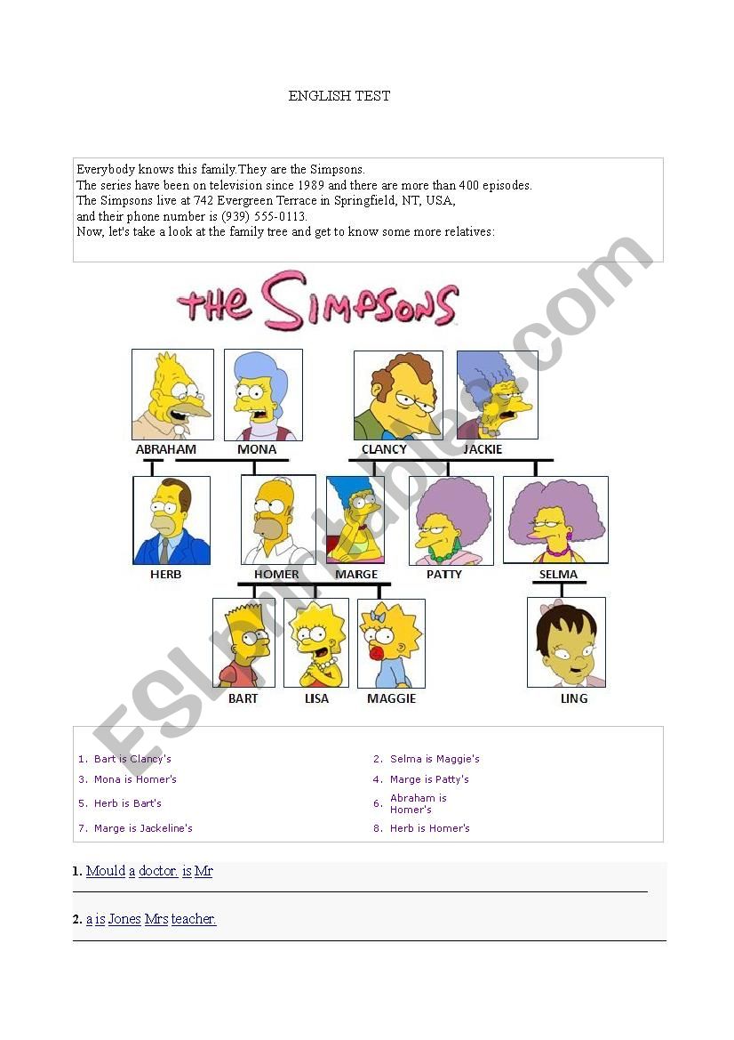 the SimpsonsÂ´ family tree worksheet
