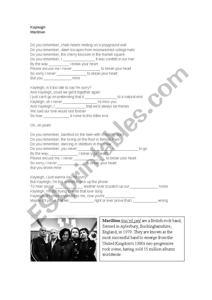 Song Kayleigh_Marillion worksheet