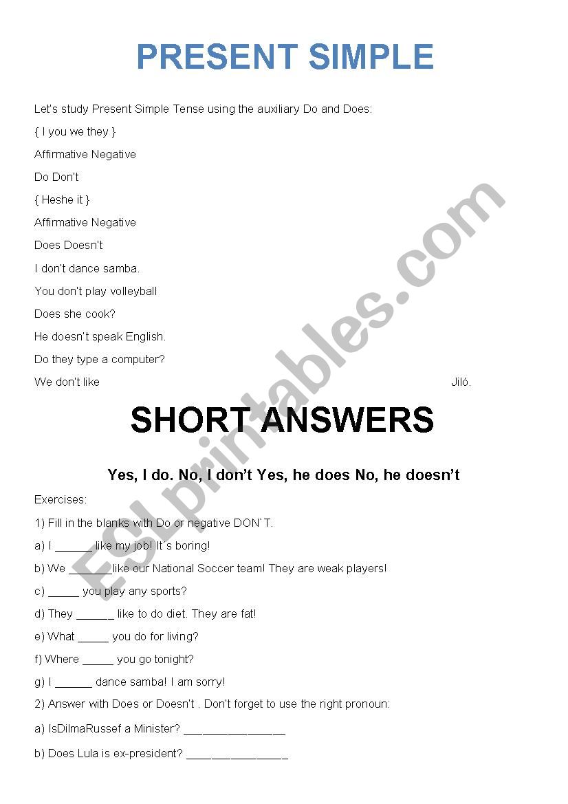 simple present tense worksheet