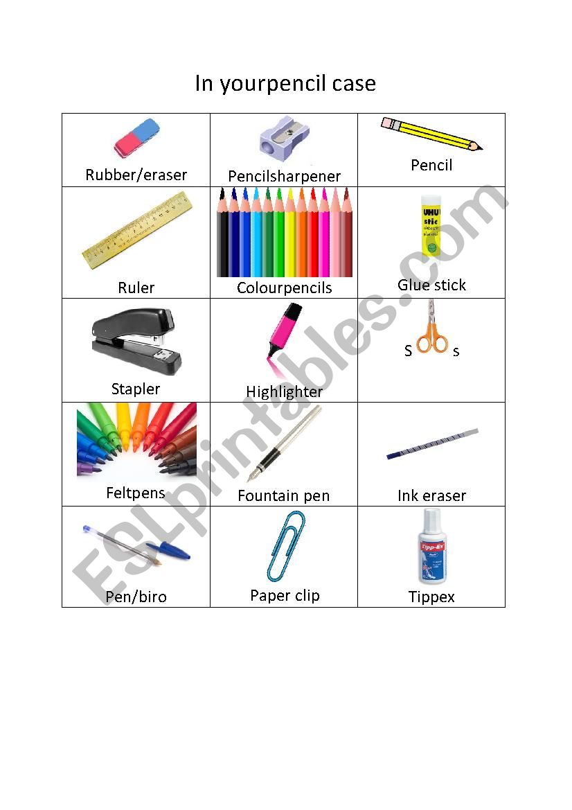 In your pencil case worksheet