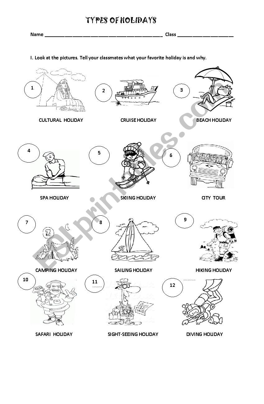 Types of holidays worksheet