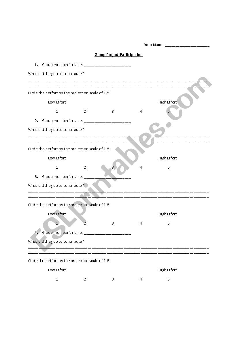 Group Presentation Participation Peer Evaluation Form