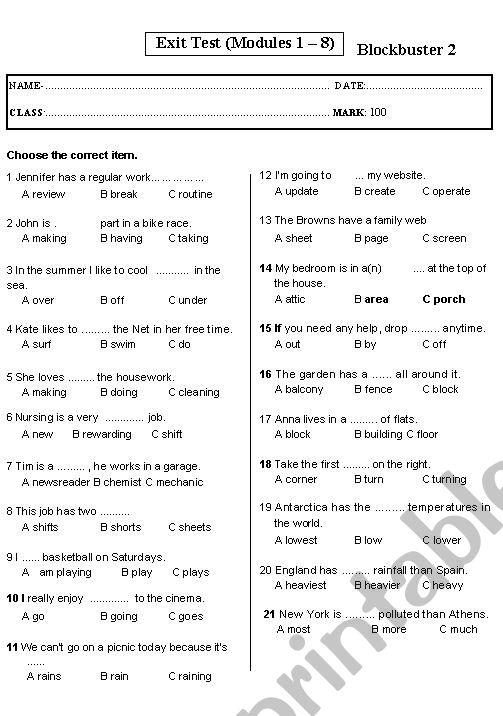 Grammar Test worksheet