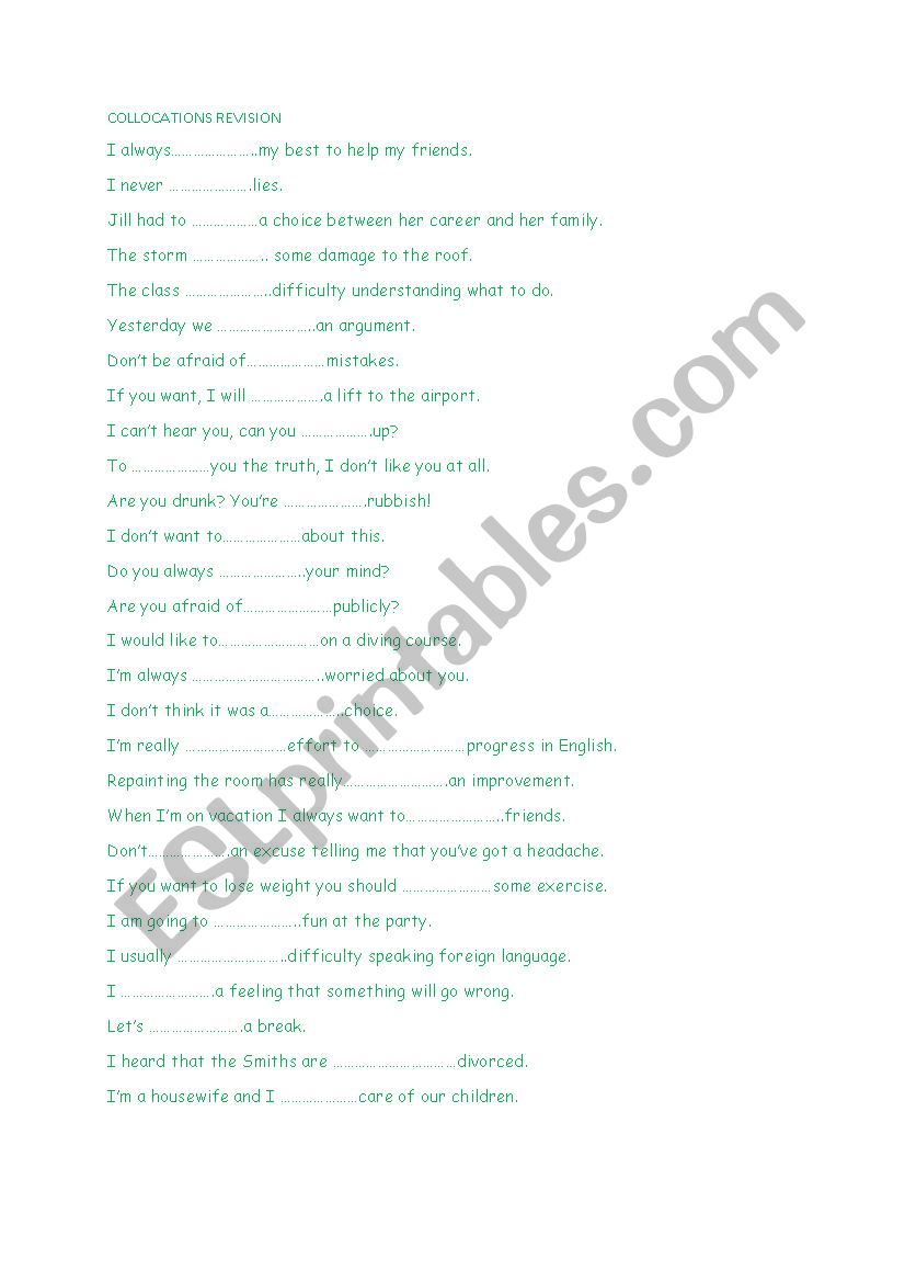 Collocations worksheet