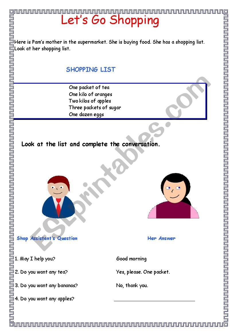   Lets go Shopping worksheet