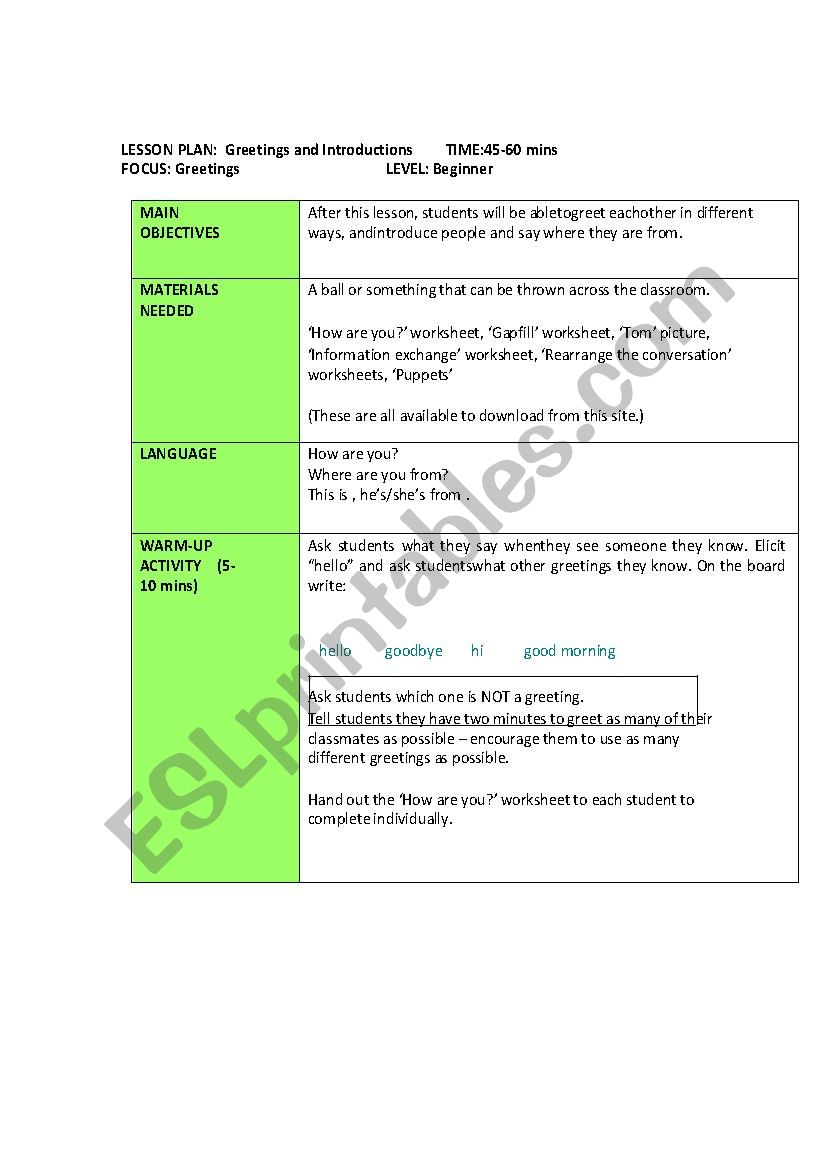 Greetings and Farewalls Lesson Plan