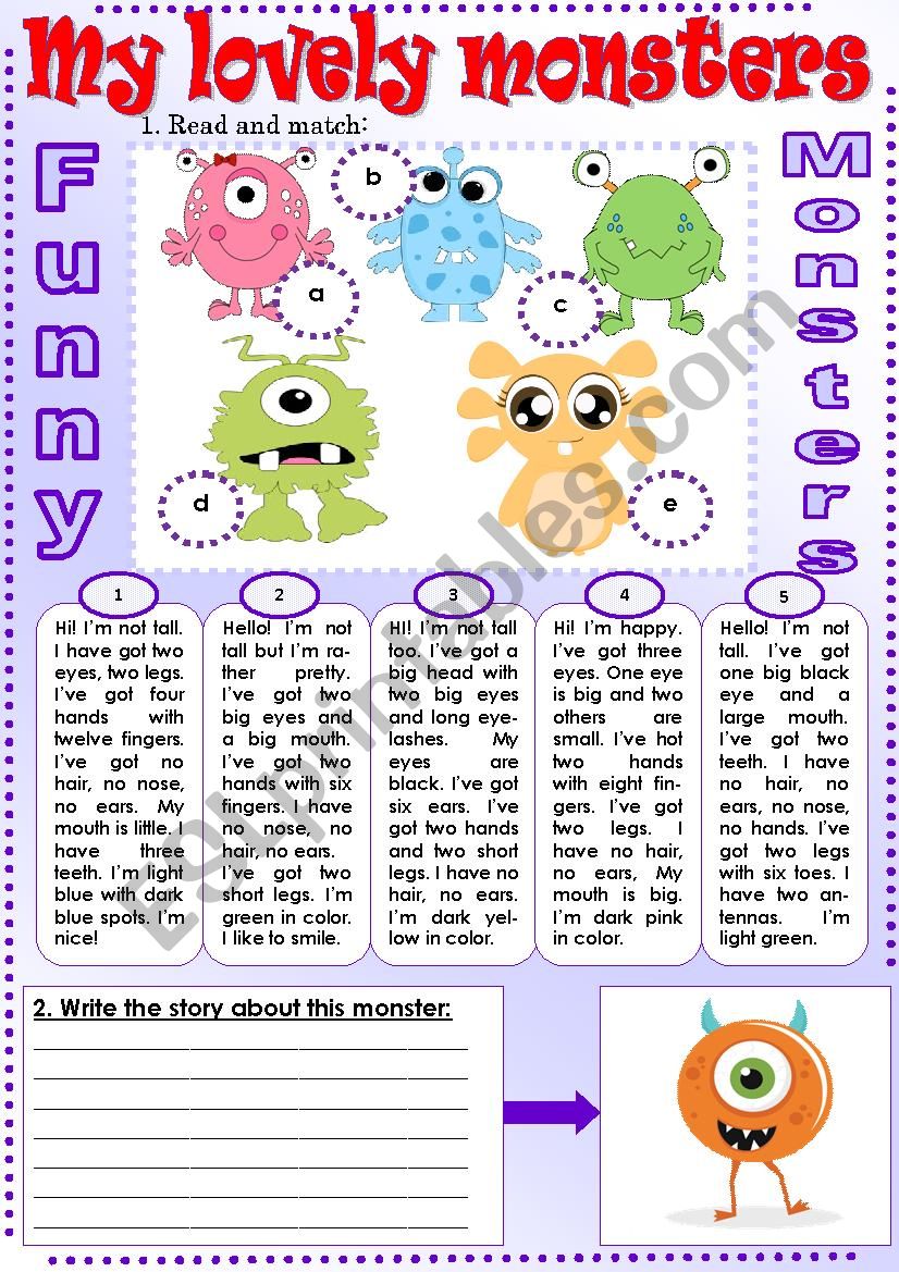 My Lovely Monsters worksheet