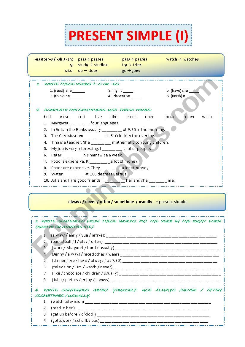 Present simple (I) worksheet