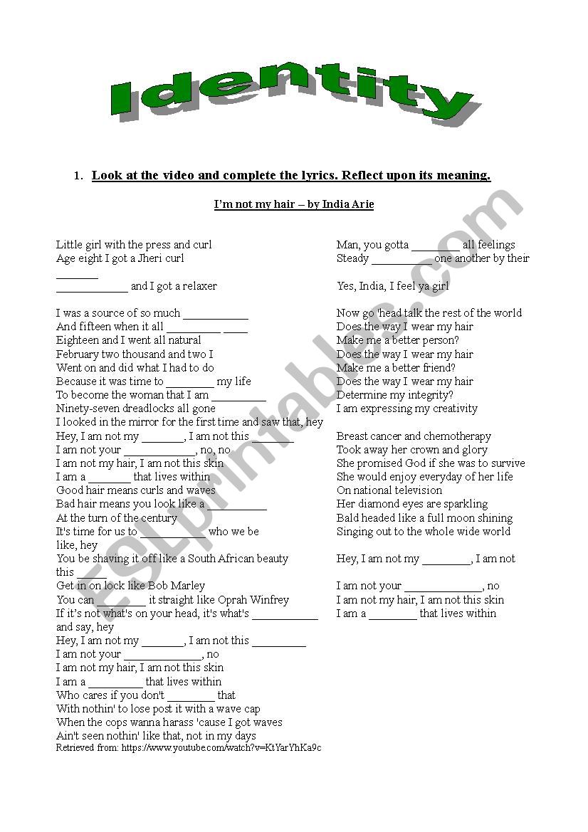 Identity worksheet