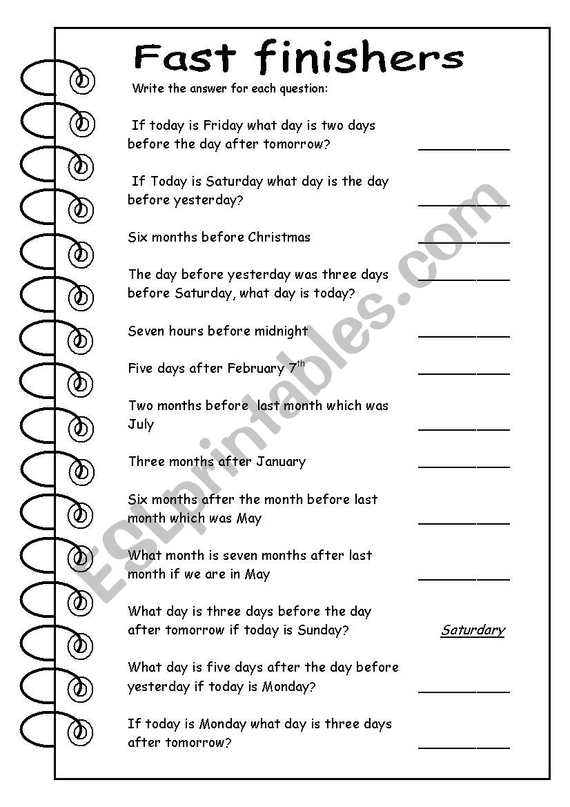 FAST FINISHERS: before/after  worksheet
