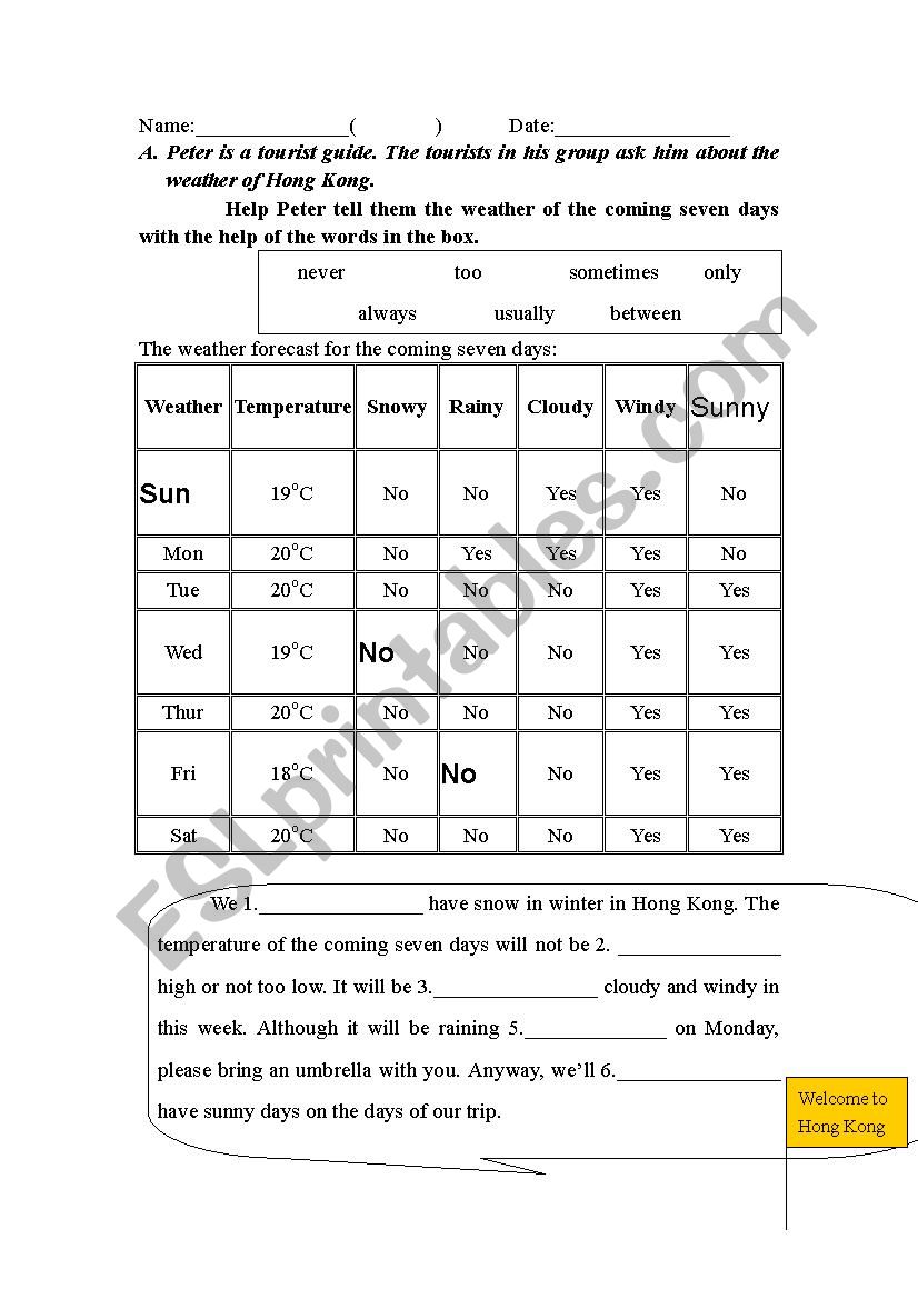 reading and describing activity: Peter - the tourist guide