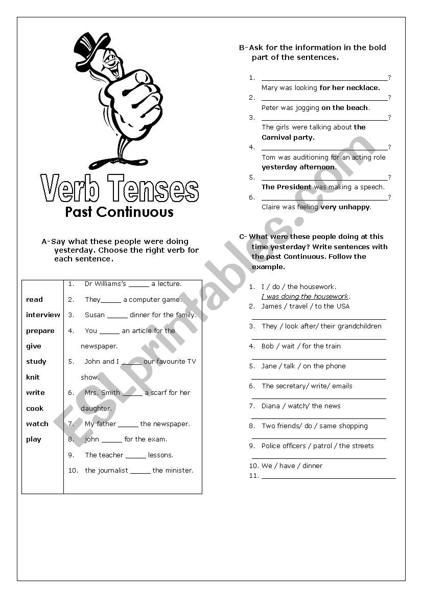 Past continuous practice worksheet