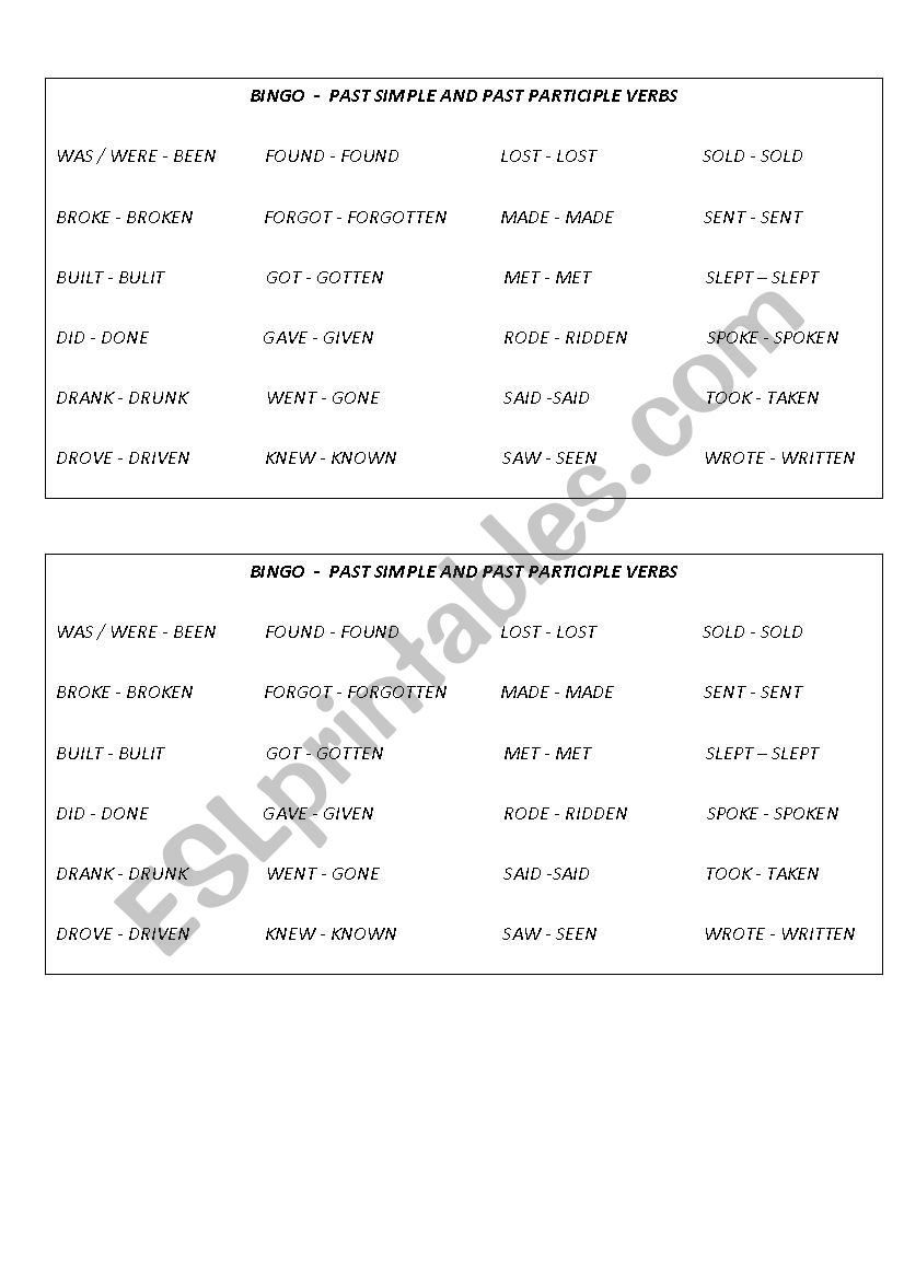 Past Simple - Past Participle verbs