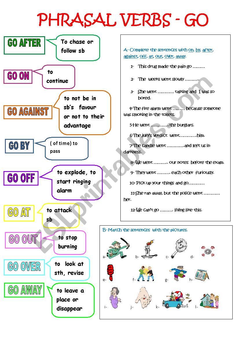 phrasal verbs - go worksheet