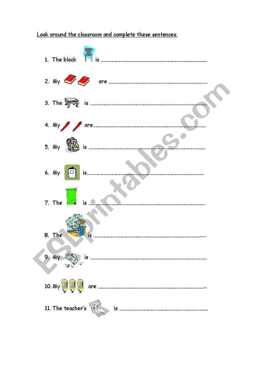 Prepositions, classroom objects