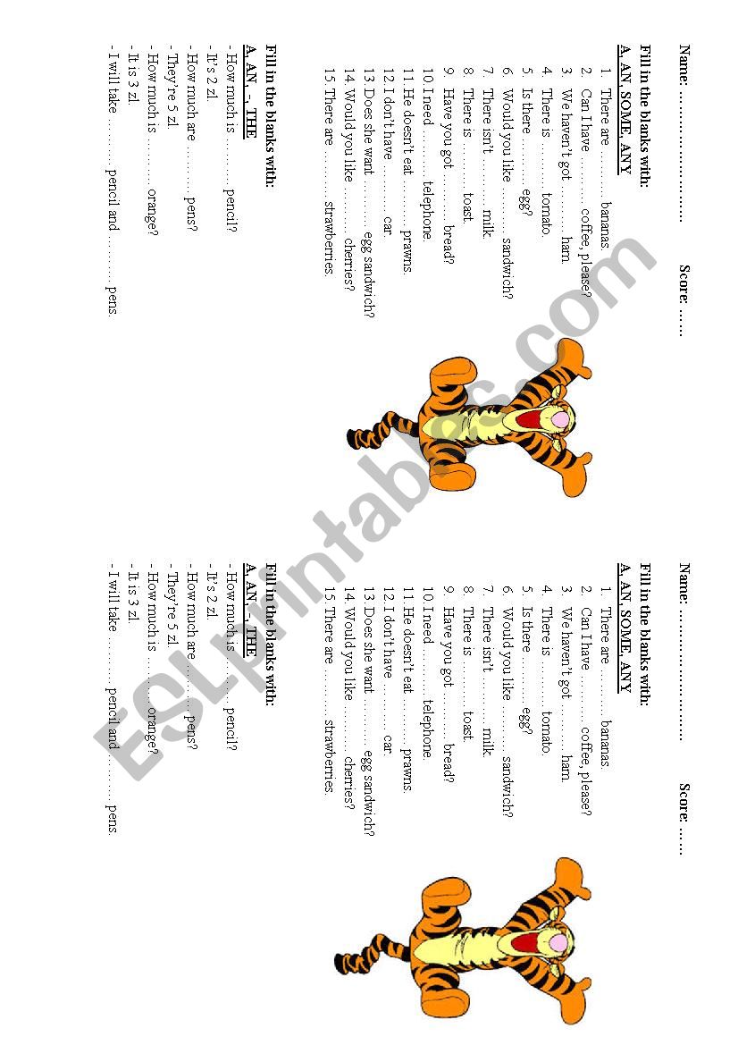 A, an, some, any, - , the - COUNTABLE AND UNCOUNTABLE NOUNS