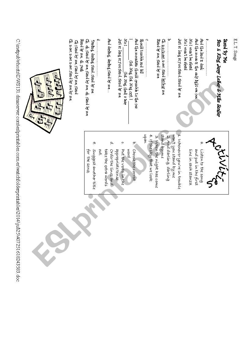 Stand by me worksheet