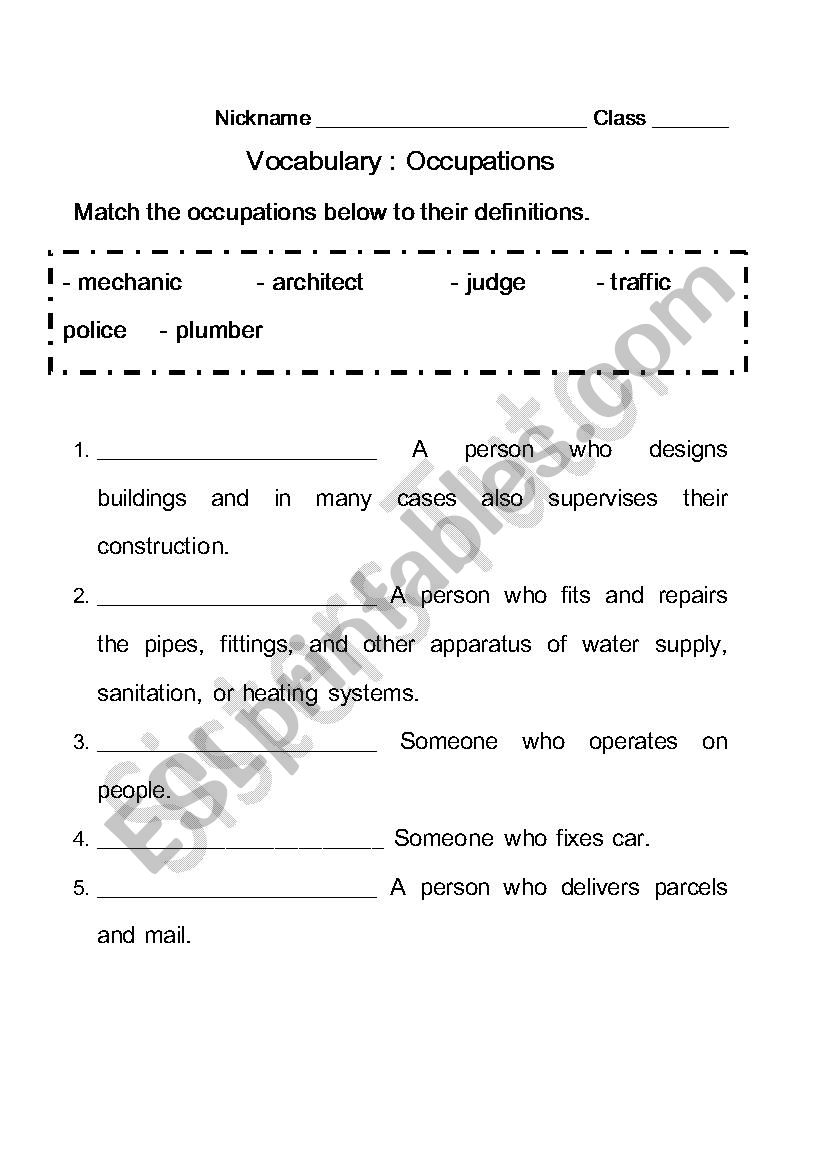 Occupations worksheet