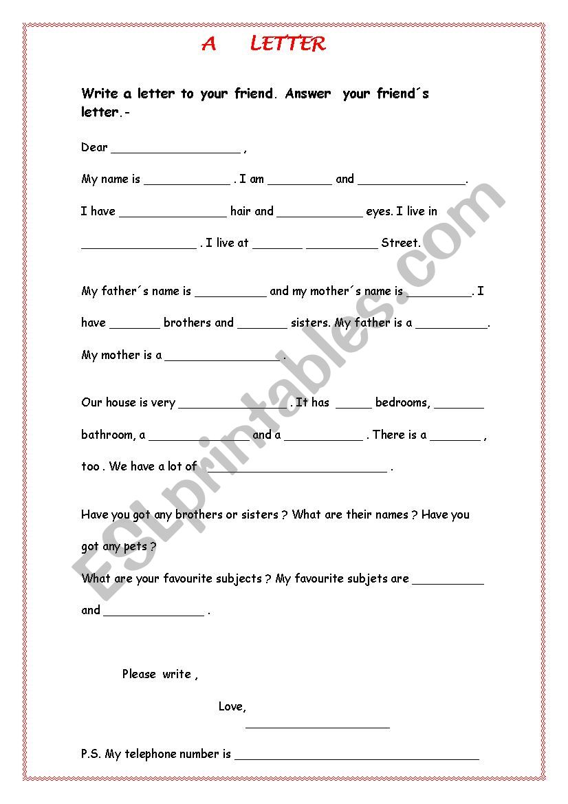   A   LETTER worksheet