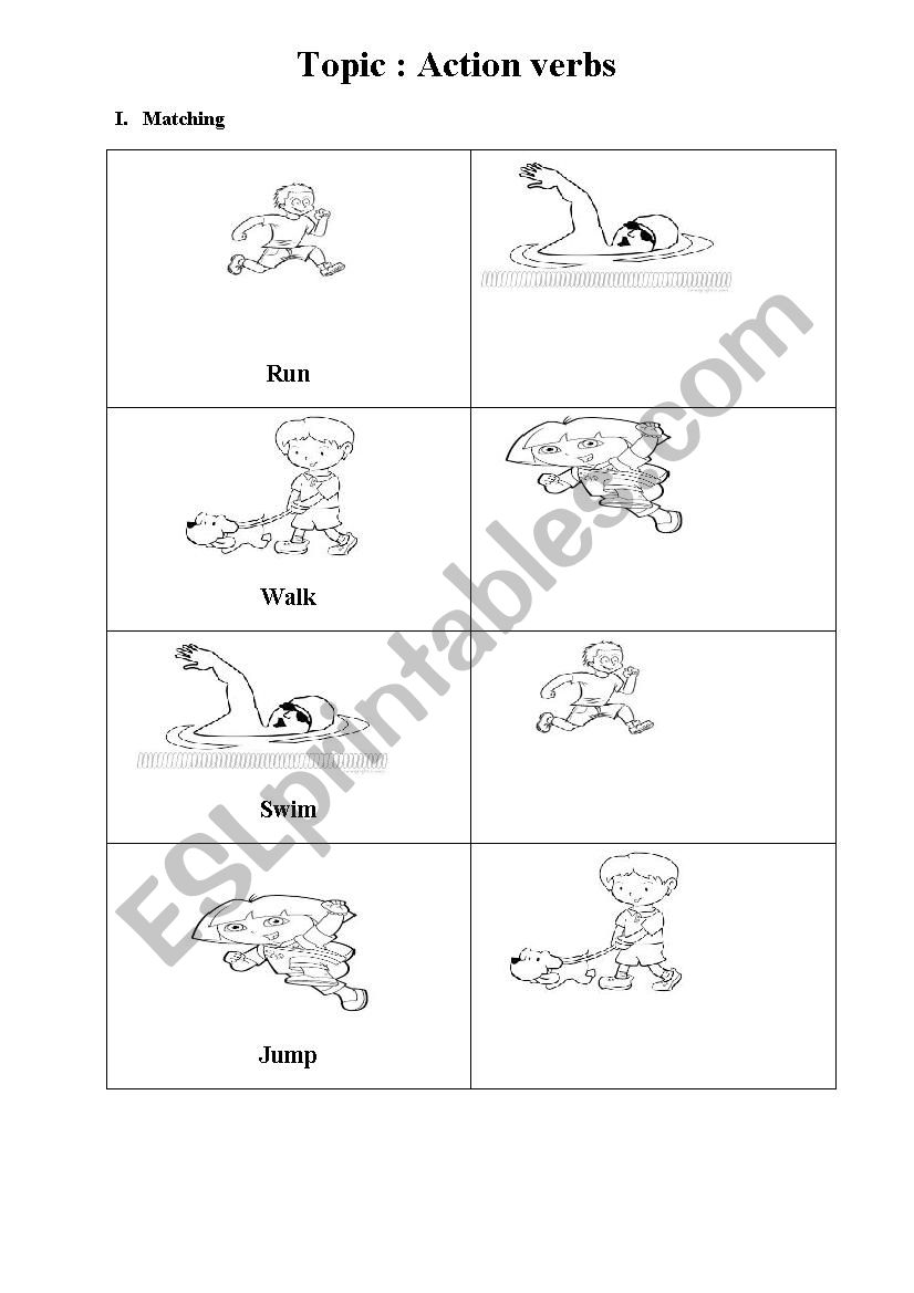 swim, run, walk, jump worksheet