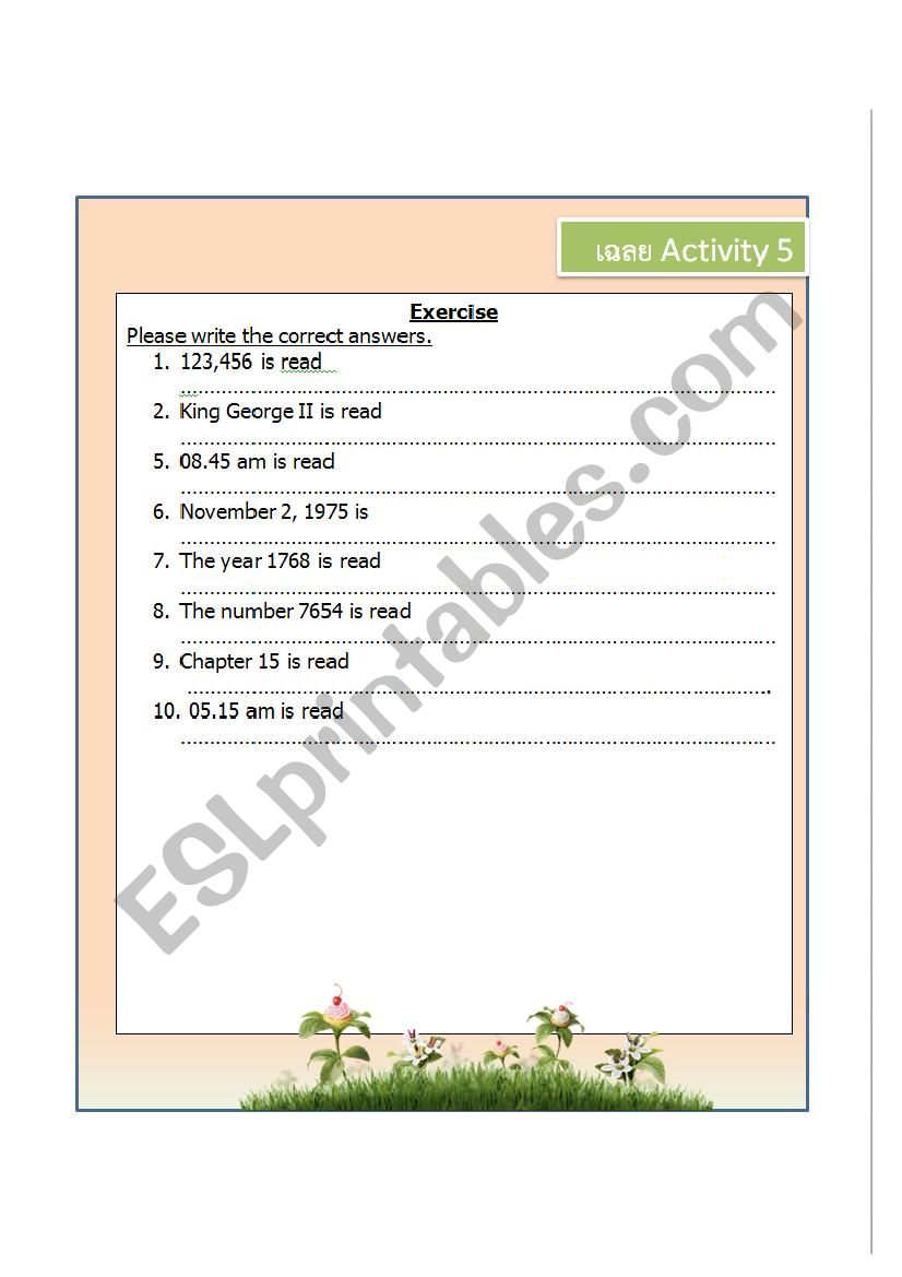 Reading Number worksheet