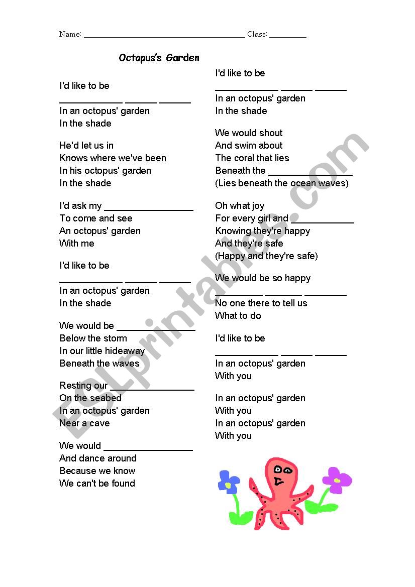 OctopusÂ´s Garden cloze with answers