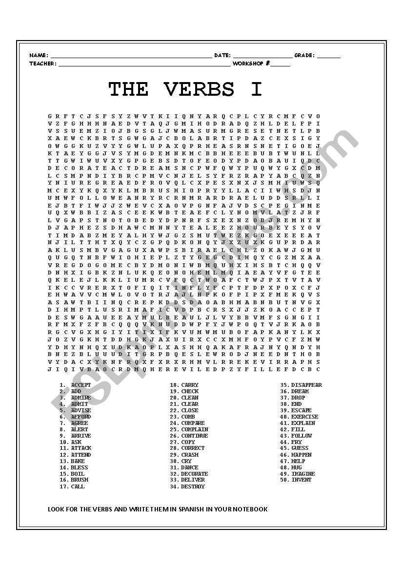 VERBS WORDSEARCH worksheet