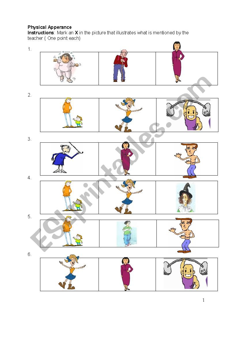 Physical appearance worksheet