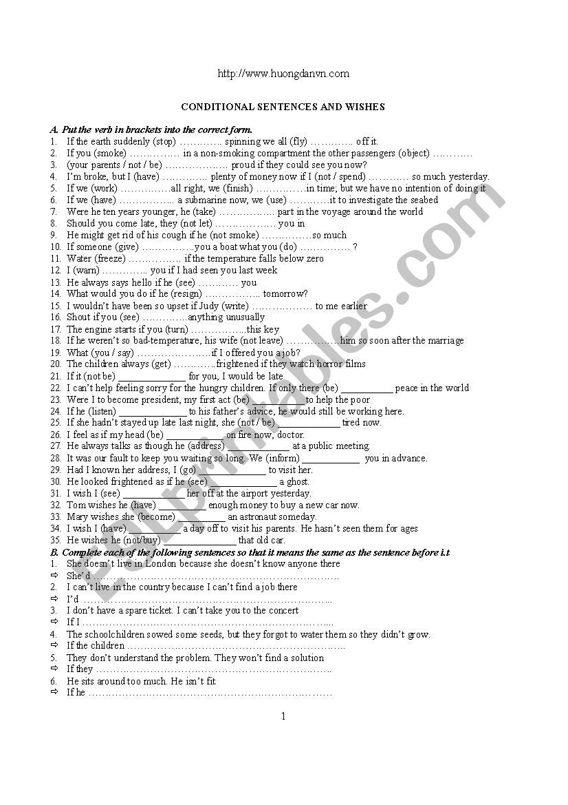 conditional sentence exercise worksheet