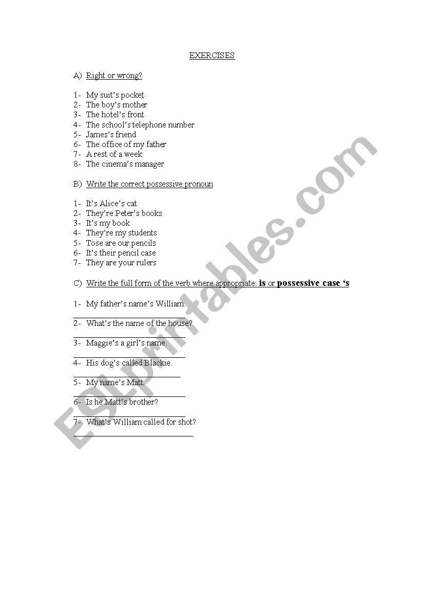 Possessive Case worksheet