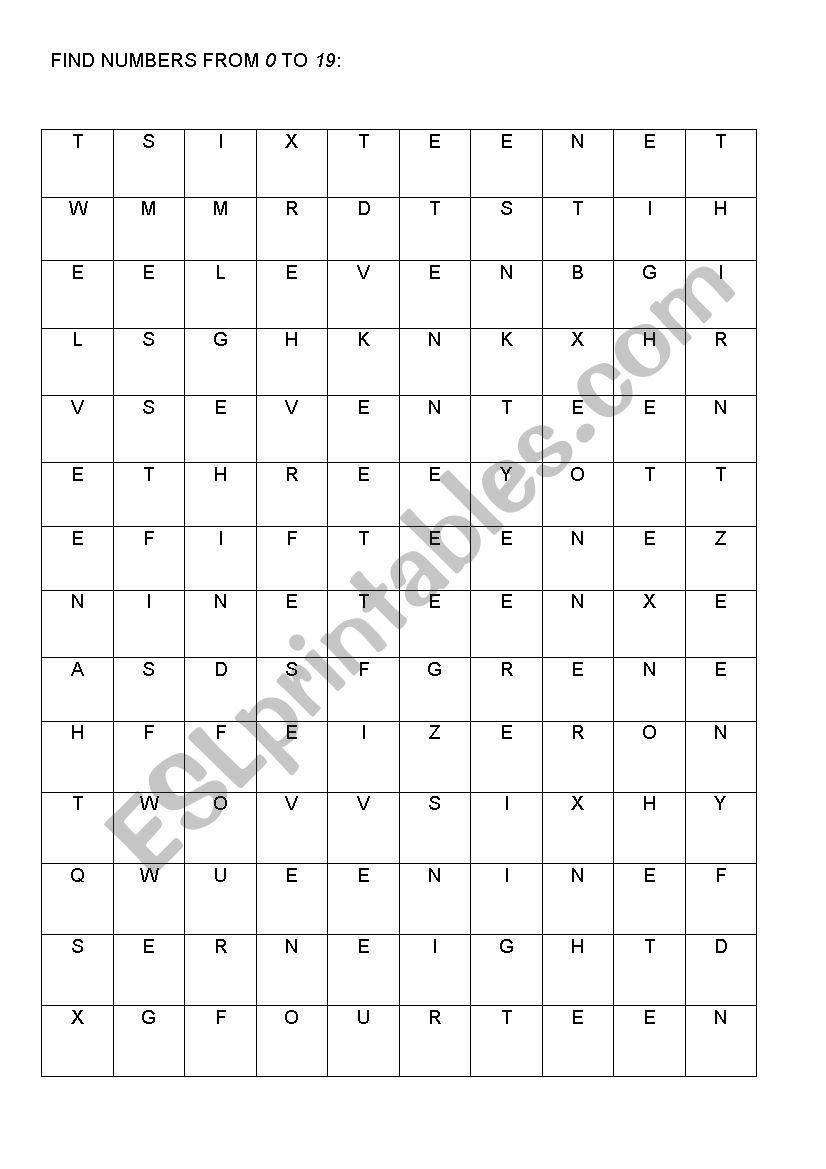 numbers from 0-19 worksheet