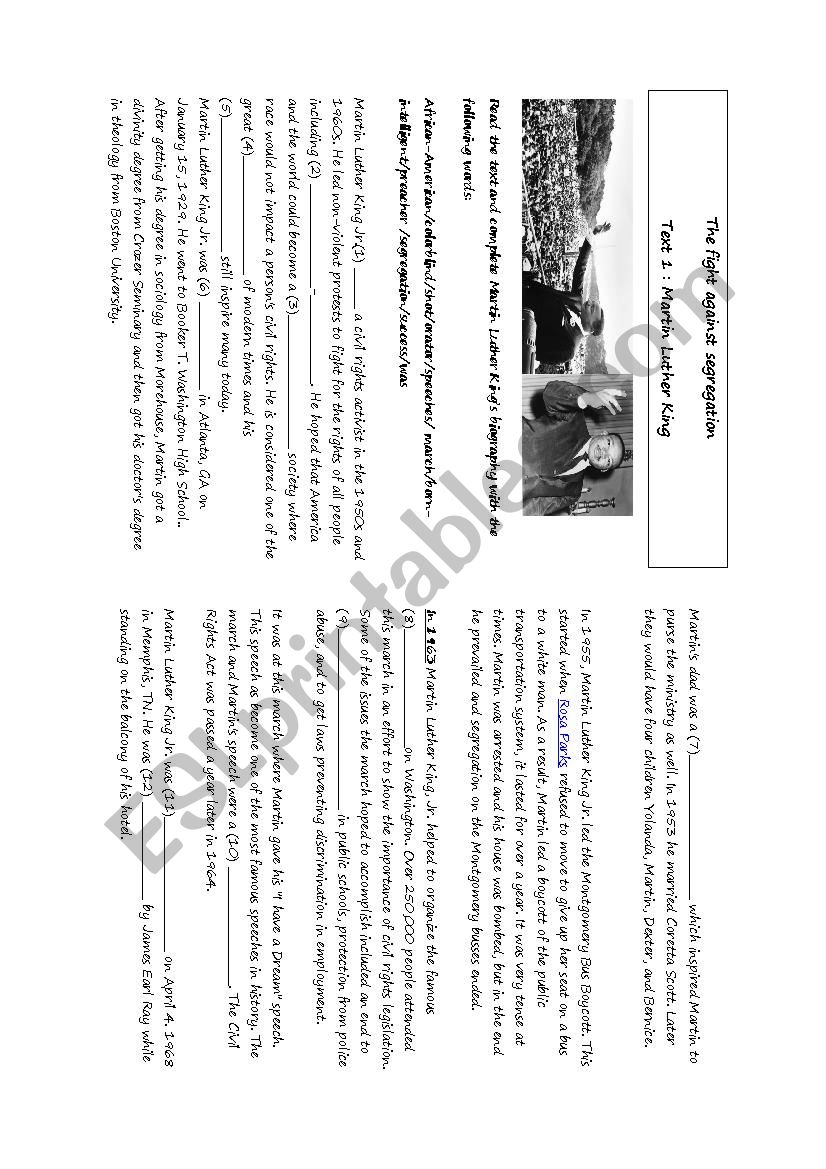 Martin Luther KingÂ´s fight against segregation