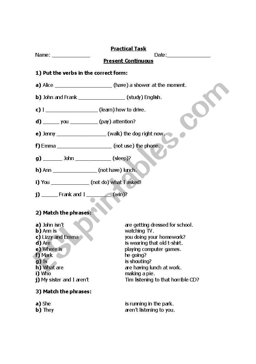 Present continuous practical task
