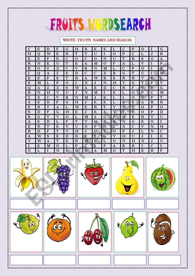 WORD SEARCH FRUIT worksheet