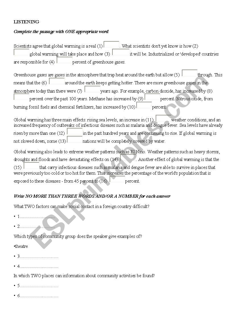 ESL mixed test worksheet