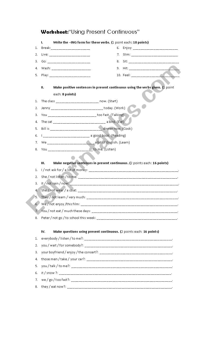 Present Continuous worksheet