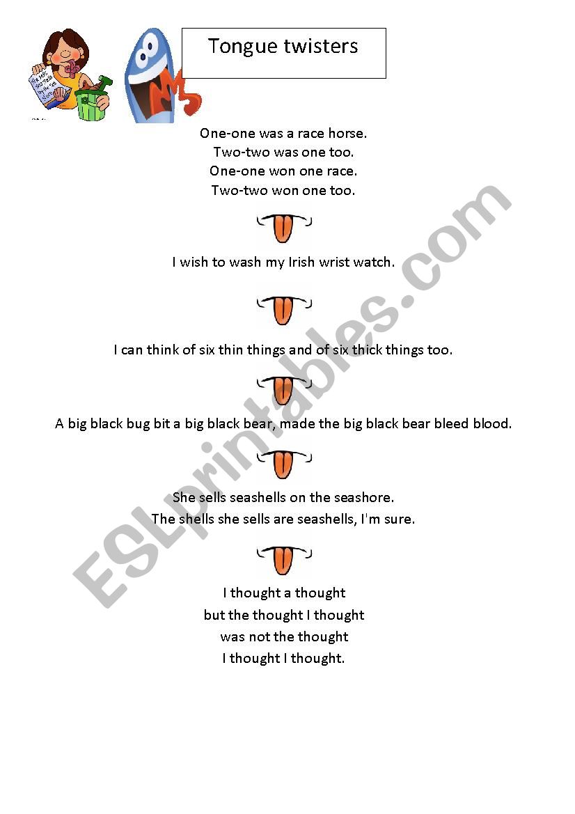 Tongue twisters worksheet